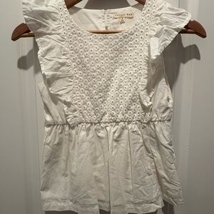 Copper Key White Eyelet Ruffle Peplum Top